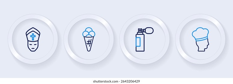 Definir linha cozinheiro italiano, Perfume, Sorvete em waffle e ícone Papa. Vetor