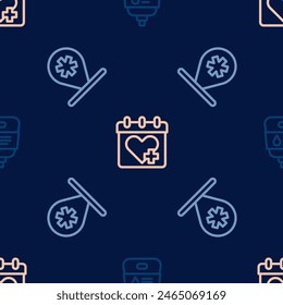 Set line IV bag, Location hospital and Doctor appointment on seamless pattern. Vector