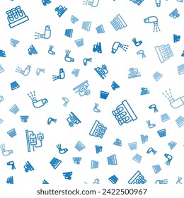 Set line IV bag, Test tube with blood and Inhaler on seamless pattern. Vector