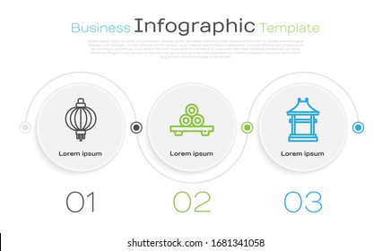 Set line Japanese paper lantern, Sushi on cutting board and Japan Gate. Business infographic template. Vector