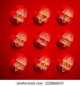 Set line Jar with additives, Biosafety box, Biological structure, Biohazard symbol, Experimental mouse, Cell, Clinical record and Cloning icon. Vector