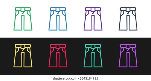 Definir linha Jeans ícone largo isolado no fundo preto e branco.  Vetor