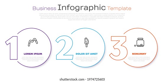 Set line Jelly worms candy, Ice cream and Glass jar with candies inside. Business infographic template. Vector