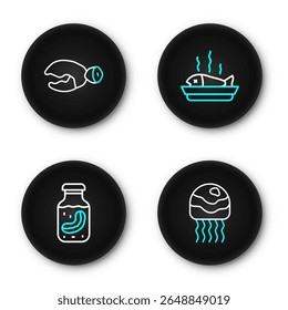 Set line Jellyfish, Sea cucumber in jar, Served on plate and Lobster or crab claw icon. Vector