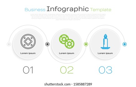 Set line Jewish coin, Jewish coin and Burning candle in candlestick. Business infographic template. Vector
