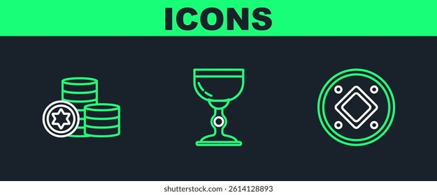 Set line Jewish coin,  and goblet icon. Vector
