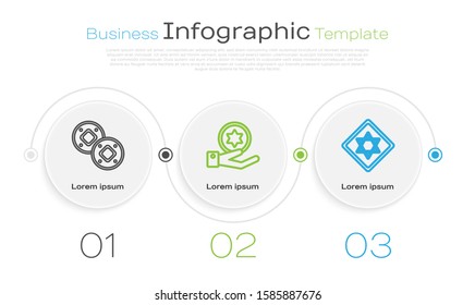 Set line Jewish coin, Jewish coin on hand and Star of David. Business infographic template. Vector