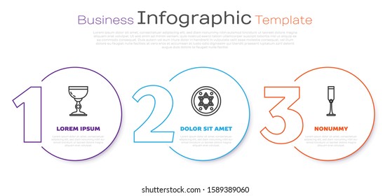 Set line Jewish goblet, Jewish coin and Jewish goblet. Business infographic template. Vector