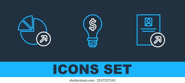 Set line Job promotion, Financial growth and Light bulb with dollar icon. Vector