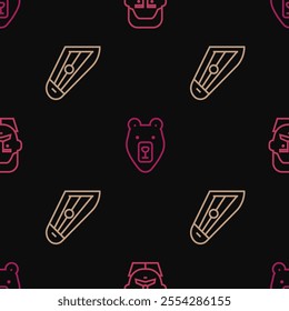 Set line Joseph Stalin, Kankles and Bear head on seamless pattern. Vector