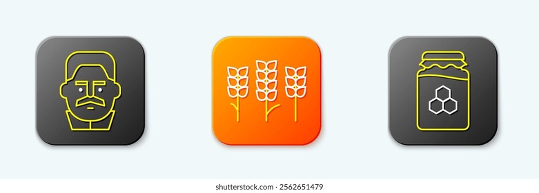 Set line Joseph Stalin, Wheat and Jar of honey icon. Vector