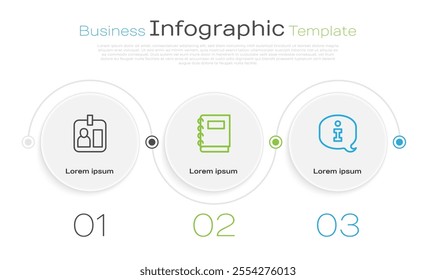 Set line Journalist id card, Notebook and Information. Business infographic template. Vector