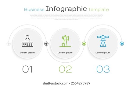 Set line Journalist news, Antenna and Satellite. Business infographic template. Vector