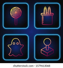 Set line Joystick for arcade machine, Ghost, Lollipop and Magician hat and rabbit ears. Gradient color icons. Vector