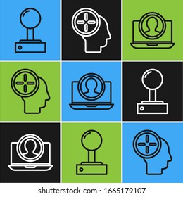 Set line Joystick for arcade machine, Create account screen and Head hunting concept icon. Vector