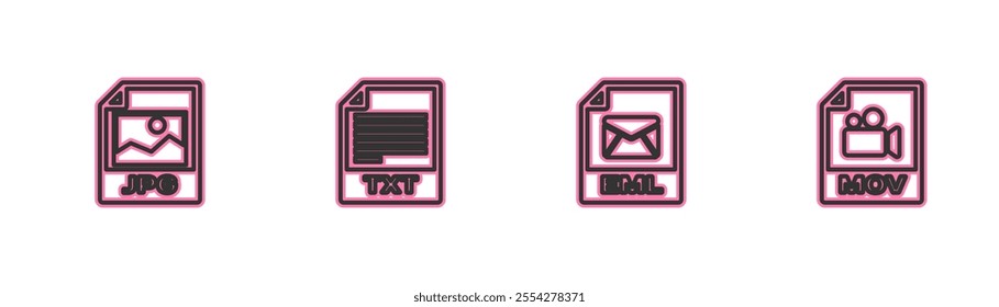 Set line JPG file document, EML, TXT and MOV icon. Vector