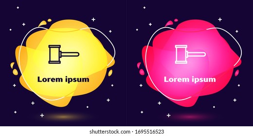Set line Judge gavel icon isolated on blue background. Gavel for adjudication of sentences and bills, court, justice. Auction hammer. Abstract banner with liquid shapes. Vector Illustration