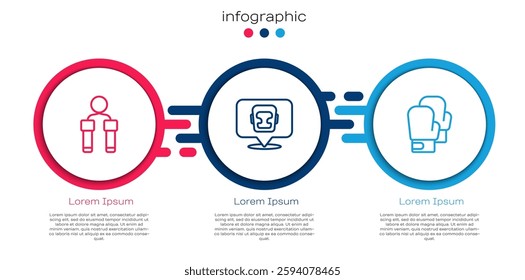 Set line Jump rope, Boxing helmet and glove. Business infographic template. Vector