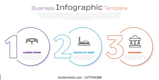 Set line Jumping trampoline, Bumper car and Attraction carousel. Business infographic template. Vector