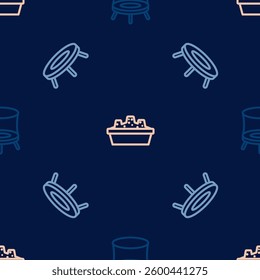 Set line Jumping trampoline,  and Sandbox with sand on seamless pattern. Vector