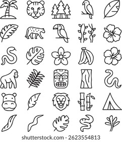 set of line jungle icons