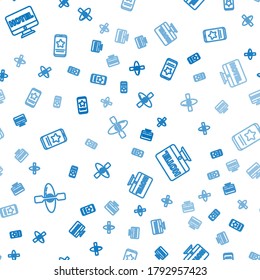 Set line Kayak or canoe, Online hotel booking and Mobile with review rating on seamless pattern. Vector