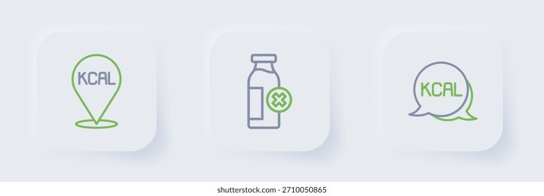 Set line Kcal, Lactose intolerance and  icon. Vector