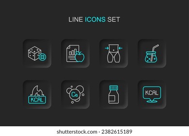 Set line Kcal, Vitamins, Calcium, Fresh smoothie, Women waist, Diet plan and No sugar free icon. Vector