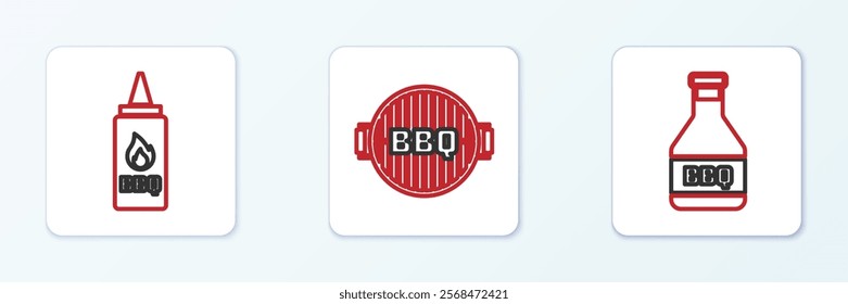 Set line Ketchup bottle,  and Barbecue grill icon. Vector