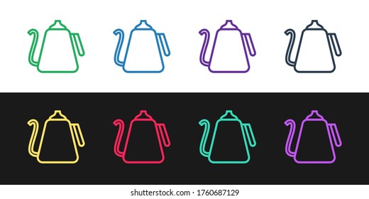 Set line Kettle with handle icon isolated on black and white background. Teapot icon. Vector Illustration