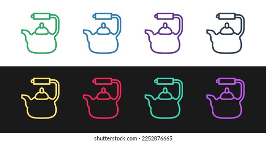 Set line Kettle with handle icon isolated on black and white background. Teapot icon.  Vector