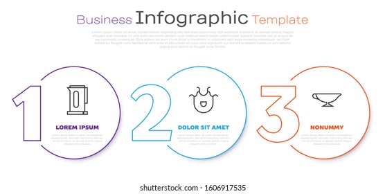 Set line Kettle with handle, Kitchen apron and Sauce boat. Business infographic template. Vector