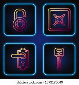 Set line Key , Door handle , Safe combination lock wheel  and Safe . Gradient color icons. Vector