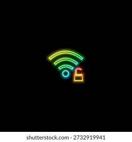 Set line Key, Lock on computer monitor screen and Shield with WiFi wireless internet network icon. Glowing neon. Vector.