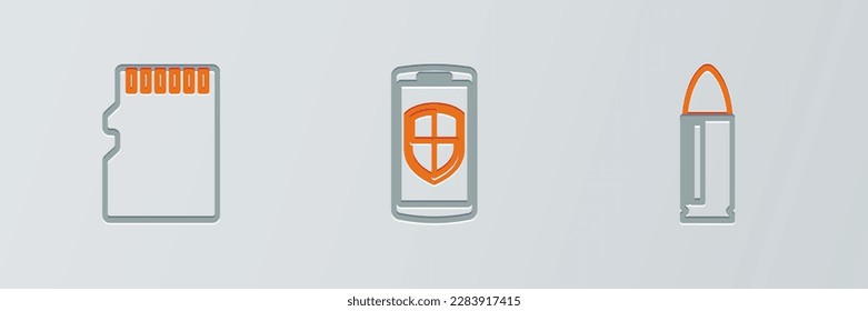 Set line Key, Micro SD memory card and Money protection icon. Vector