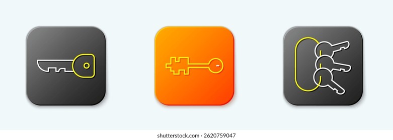 Set line Key, Old key and Bunch of keys icon. Vector