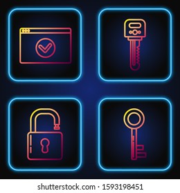 Set line Key , Open padlock , Secure your site with HTTPS, SSL and Key . Gradient color icons. Vector