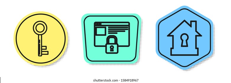 Set line Key , Secure your site with HTTPS, SSL and House under protection . Colored shapes. Vector