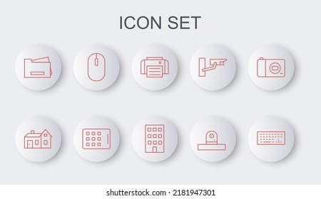 Set Line Keyboard, House, Printer, Security Camera, Computer Mouse, Graphic Tablet And  Icon. Vector