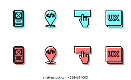 Set line Keyboard, UI or UX design, Front end development and  icon. Vector