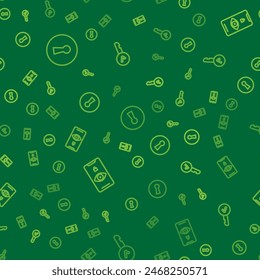 Set line Keyhole, Eye scan and  on seamless pattern. Vector