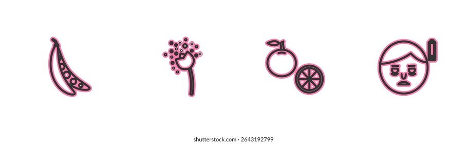 Set line Kidney beans, Orange fruit, Flower producing pollen and Fatigue icon. Vector