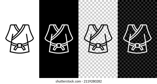 Set line Kimono icon isolated on black and white, transparent background. Chinese, Japanese, Korean, Vietnamese wearing national costumes, kimono. Traditional Asian costumes.  Vector