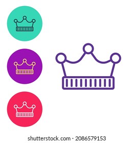 Fijar la línea icono de la corona King aislado en el fondo blanco. Indique los iconos en colores. Vector