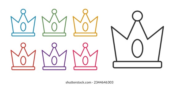 Set line King crown Symbol einzeln auf weißem Hintergrund. Stellen Sie die Symbole bunt ein. Vektorgrafik