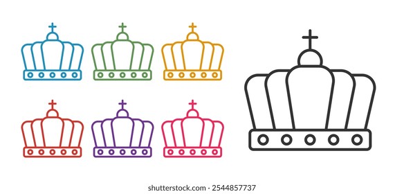 Set line King crown icon isolated on white background. Set icons colorful. Vector