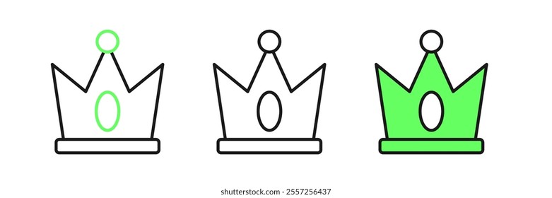 Set line King crown icon isolated on white background.  Vector