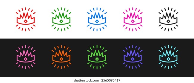 Set line King crown icon isolated on black and white background.  Vector