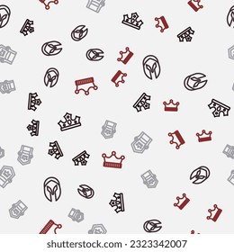 Set line King crown, Medieval helmet, throne and  on seamless pattern. Vector