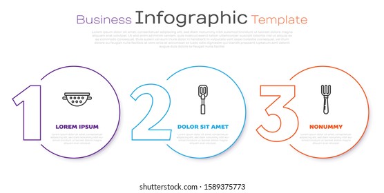 Set line Kitchen colander , Spatula  and Fork . Business infographic template. Vector